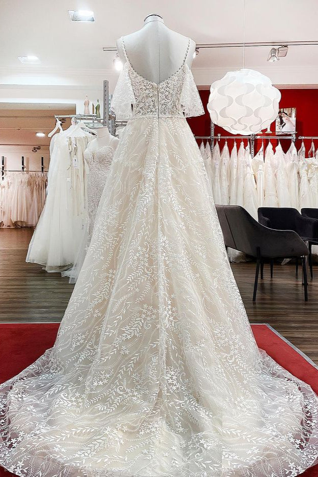 Modest Long Sleeves Sweetheart Wedding Dress With Tulle Lace Appliques