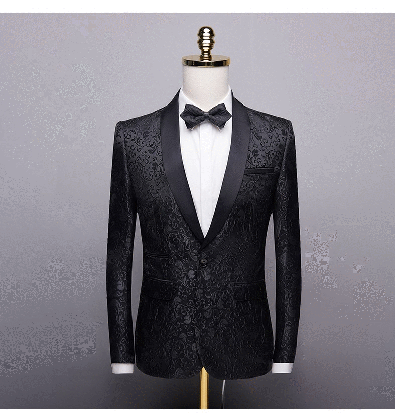 Unique Slim Fit Two-Pieces Weddings Groom Tuxedos with Black Jacquard Shawl Lapel