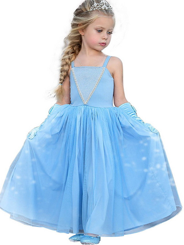 Flower Girl Dress Cotton With Trim: A-Line Floor Length Sleeveless Spaghetti Strap