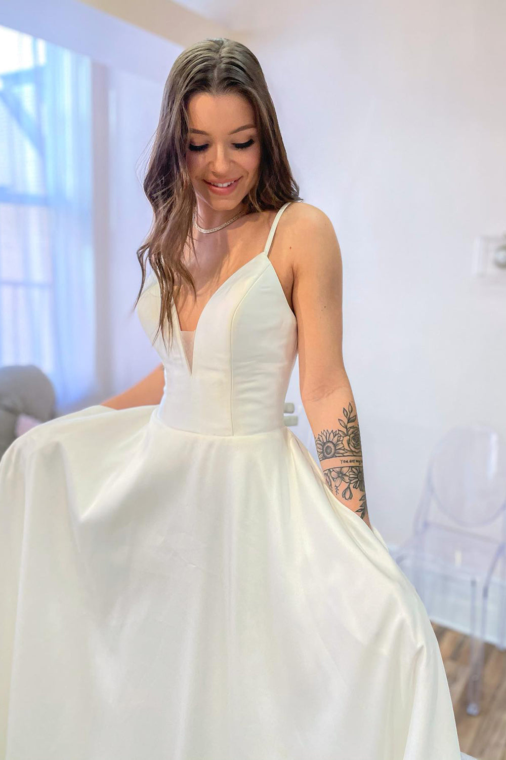 Glamorous A-Line Sweetheart Wedding Dress with Satin Backless