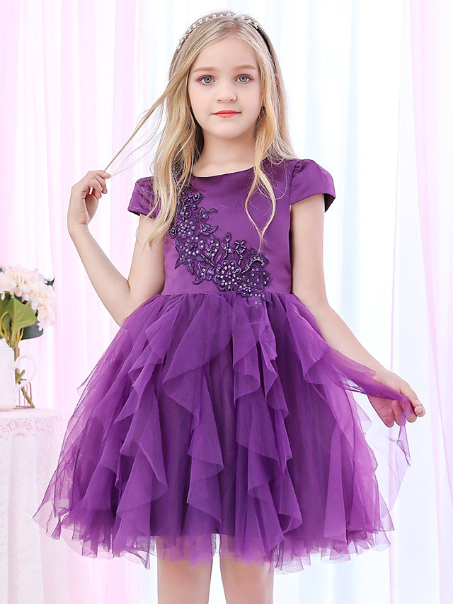 Gorgeous Princess Cap Sleeve Jewel Ball Gown Flower Girl Dress