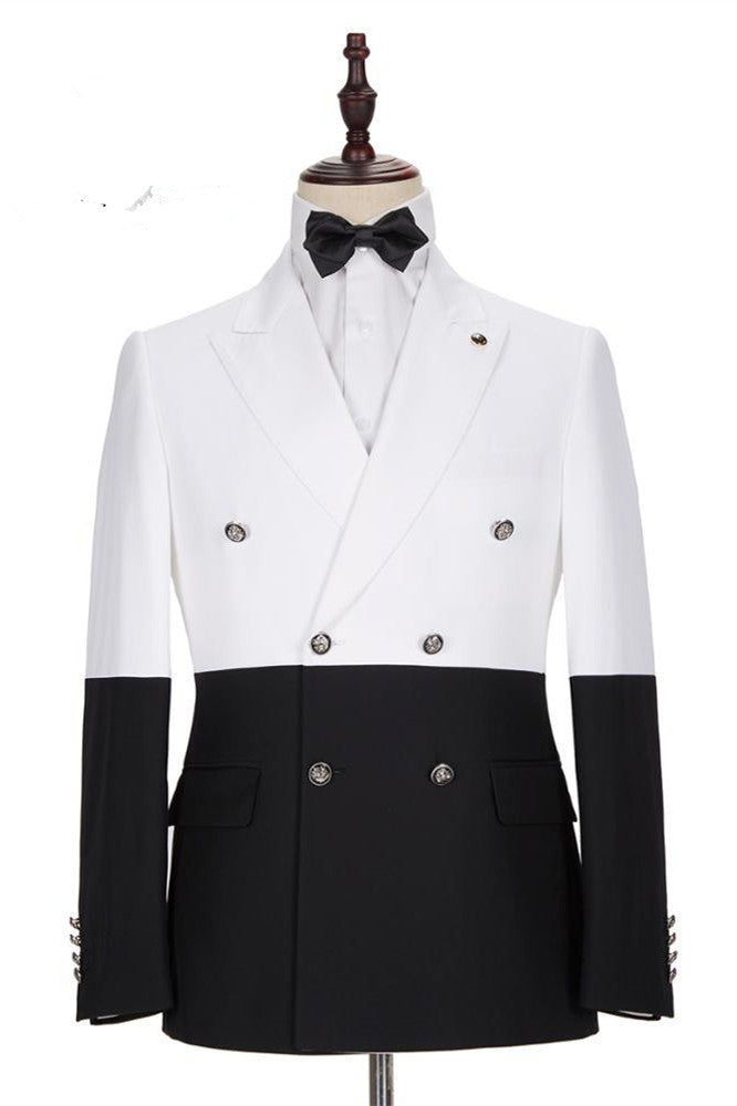 Classic Bespoke White & Black Wedding Blazer for Groom with Double Breasted