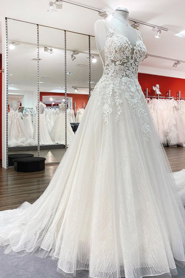 Stunning Sweetheart Tulle Wedding Dress with A-line Skirt, Open Back and Appliques Ruffles