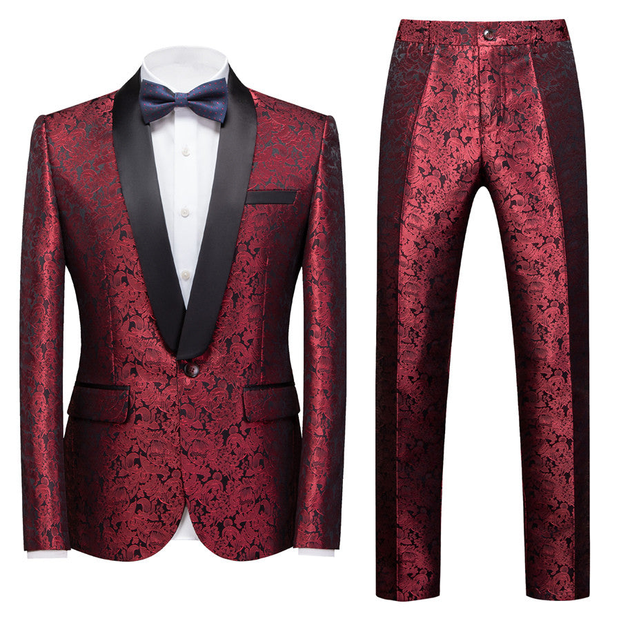 Chic Ruby Slim Fit Jacquard Shawl Lapel Wedding Suit For Men