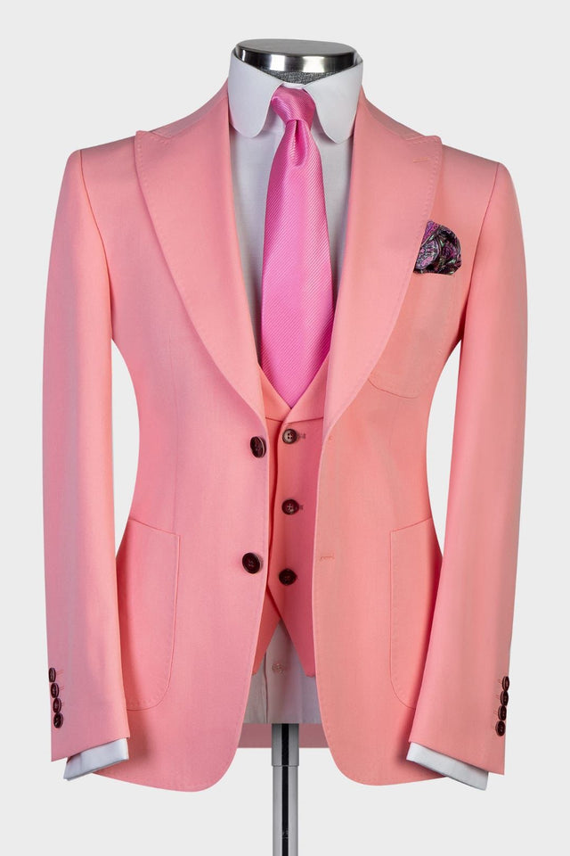 3 Pieces Peaked Lapel Best Wedding Suits For Groom - Pink