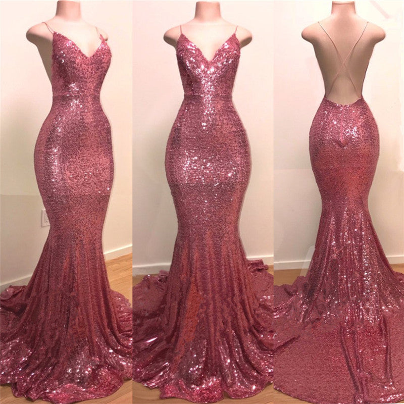 Gorgeous V-Neck Mermaid Evening Dress with Sequins