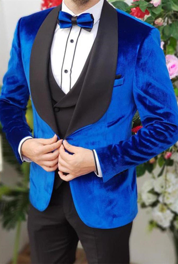 3 Piece Royal Blue Velvet Smoking Suit for Formal Parties and Proms Online