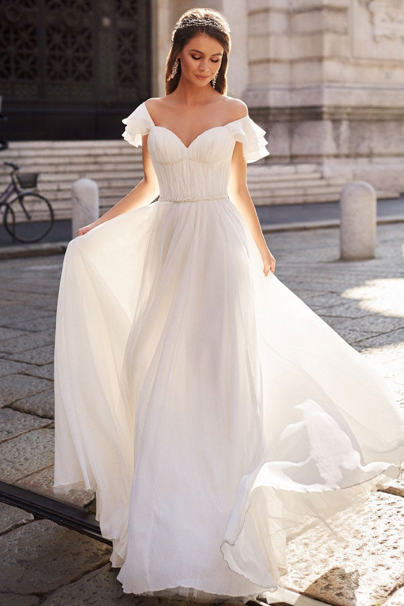 Elegant Off-the-Shoulder Chiffon Wedding Dress