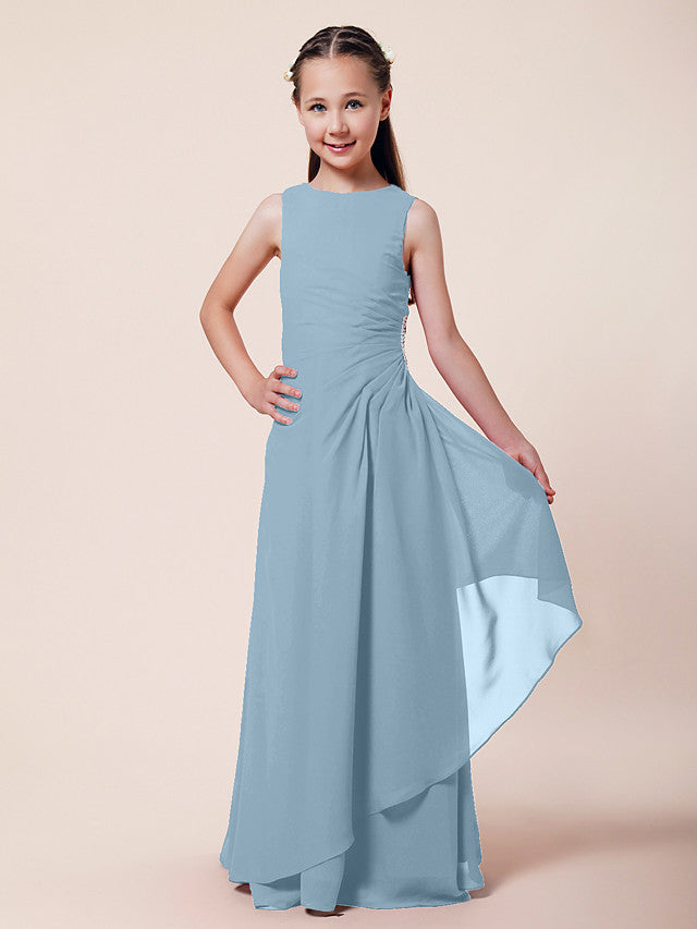 A-Line Chiffon Bridesmaid Dress with Beading and Side Draping for Weddings