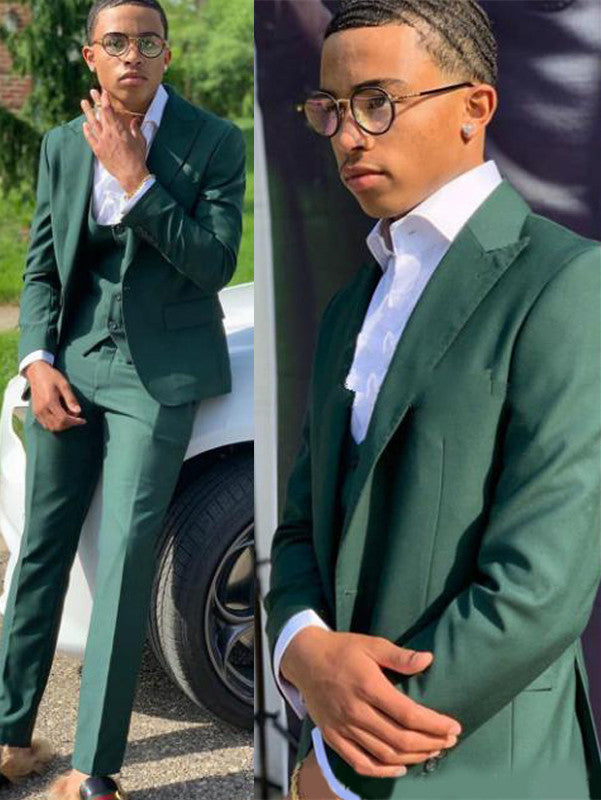 3 Pieces Dark Green Groom & Groomsmen Suits for Sale