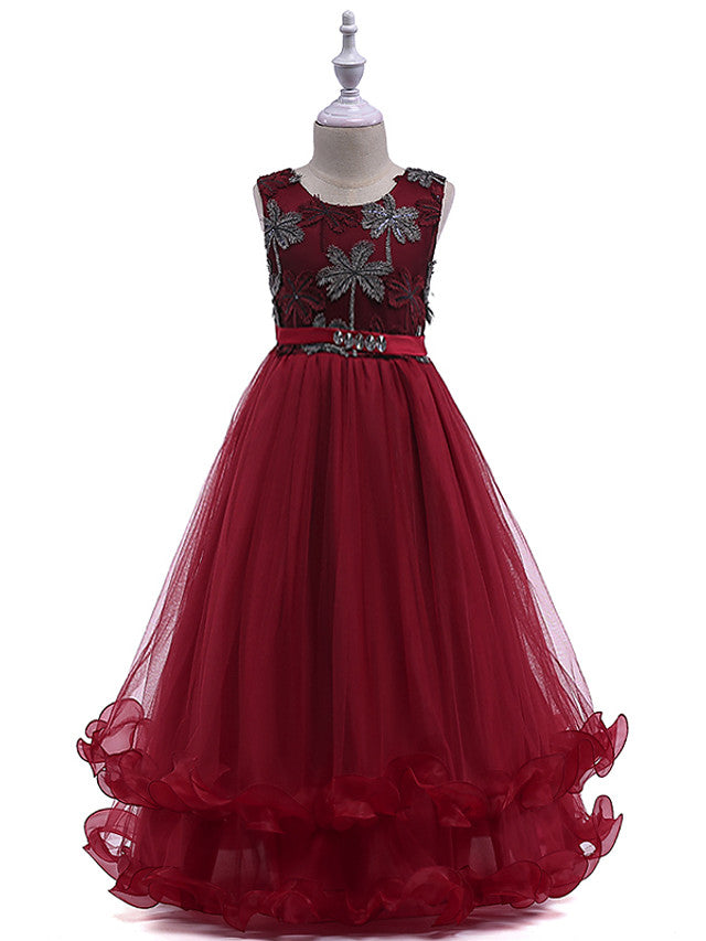 Lace Tulle Sleeveless Jewel Flower Girl Dress with Crystals