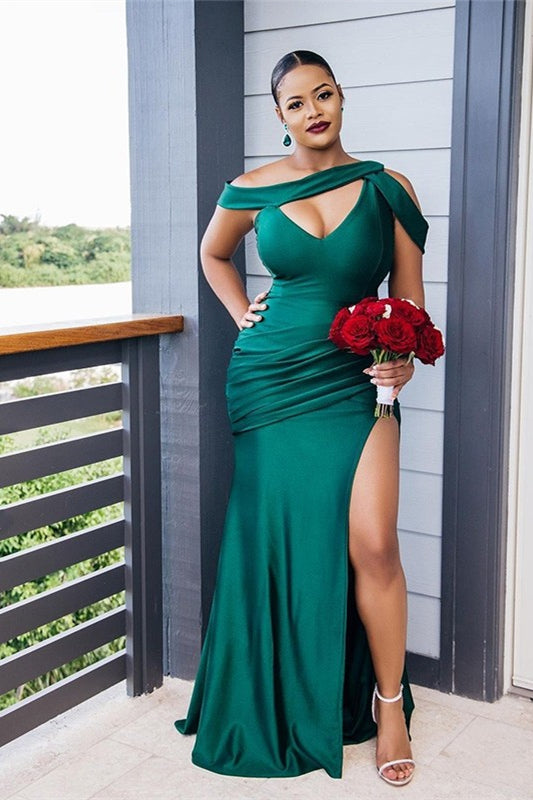 Cheap Bridesmaid Dresses with Slit ¨C Gorgeous Dark Green Mermaid