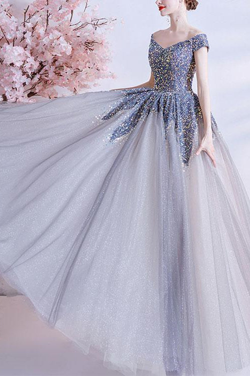 Gorgeous Off-The-Shoulder Long Prom Dress With Sweetheart Sequins