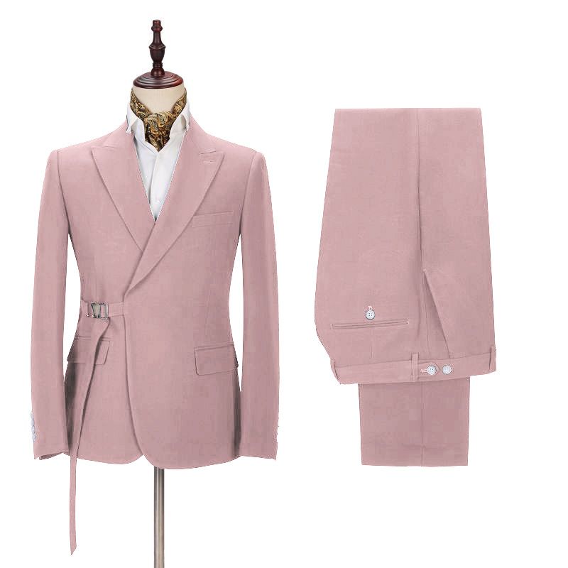 Handsome Wedding Suits for Groom and Groomsmen Pink with Buckle Button