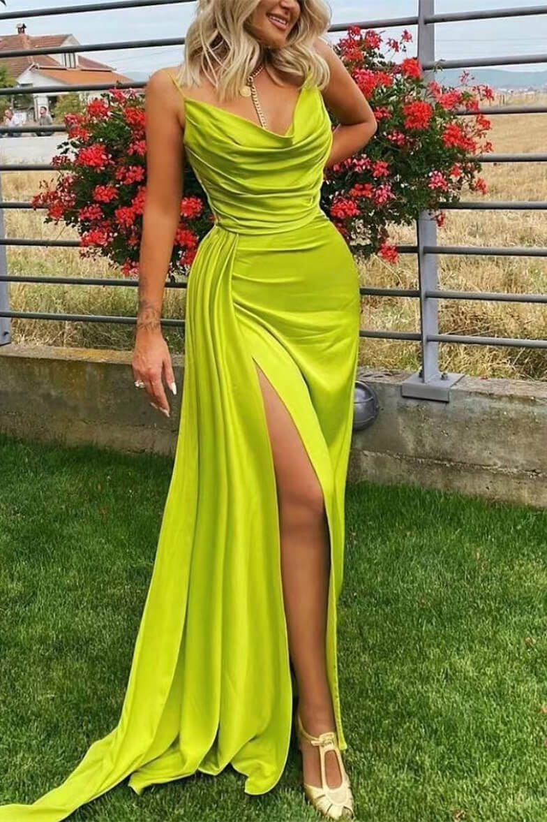 Mermaid Prom Dress with Split and Green Spaghetti-Straps