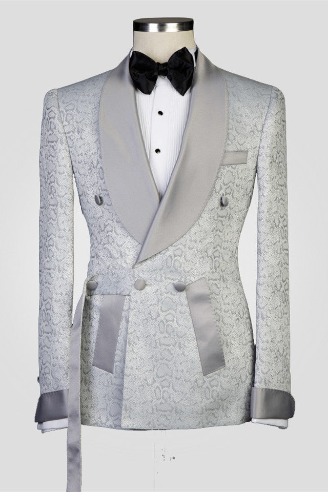 Braiden Silver Shawl Lapel Double Breasted Wedding Suit