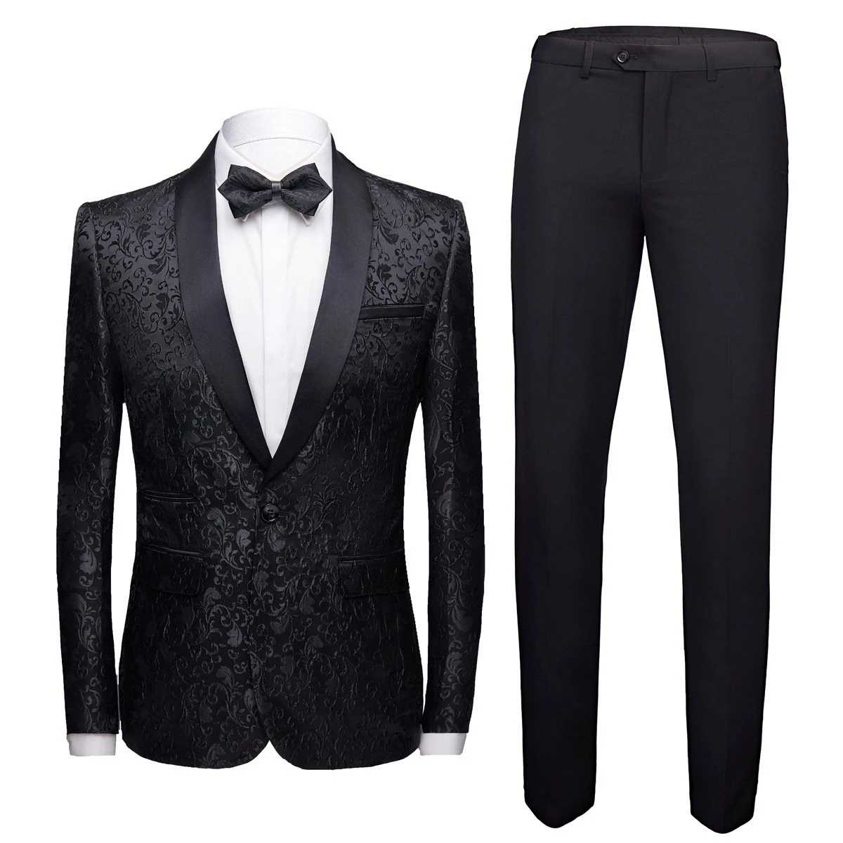 Unique Slim Fit Two-Pieces Weddings Groom Tuxedos with Black Jacquard Shawl Lapel