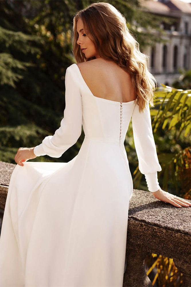 A Line Wedding Dress with Square Long Sleeves