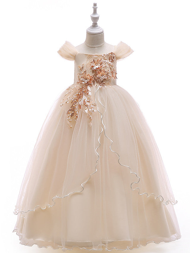 Sleeveless Off Shoulder Ball Gown with Floral Bow-Flower Girl Dress