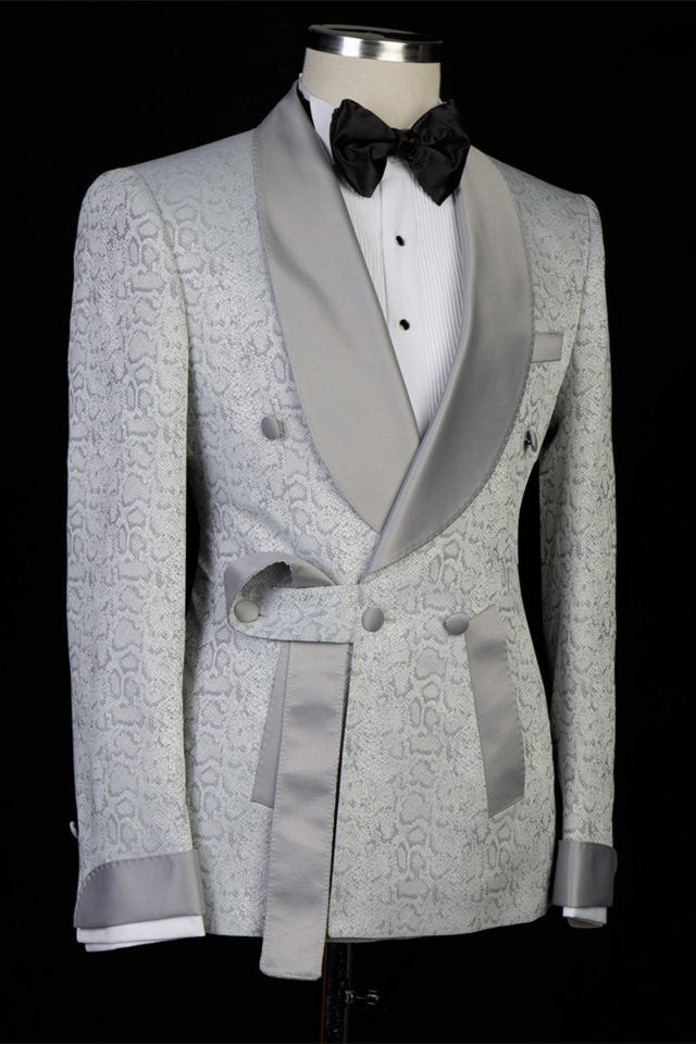 Braiden Silver Shawl Lapel Double Breasted Wedding Suit