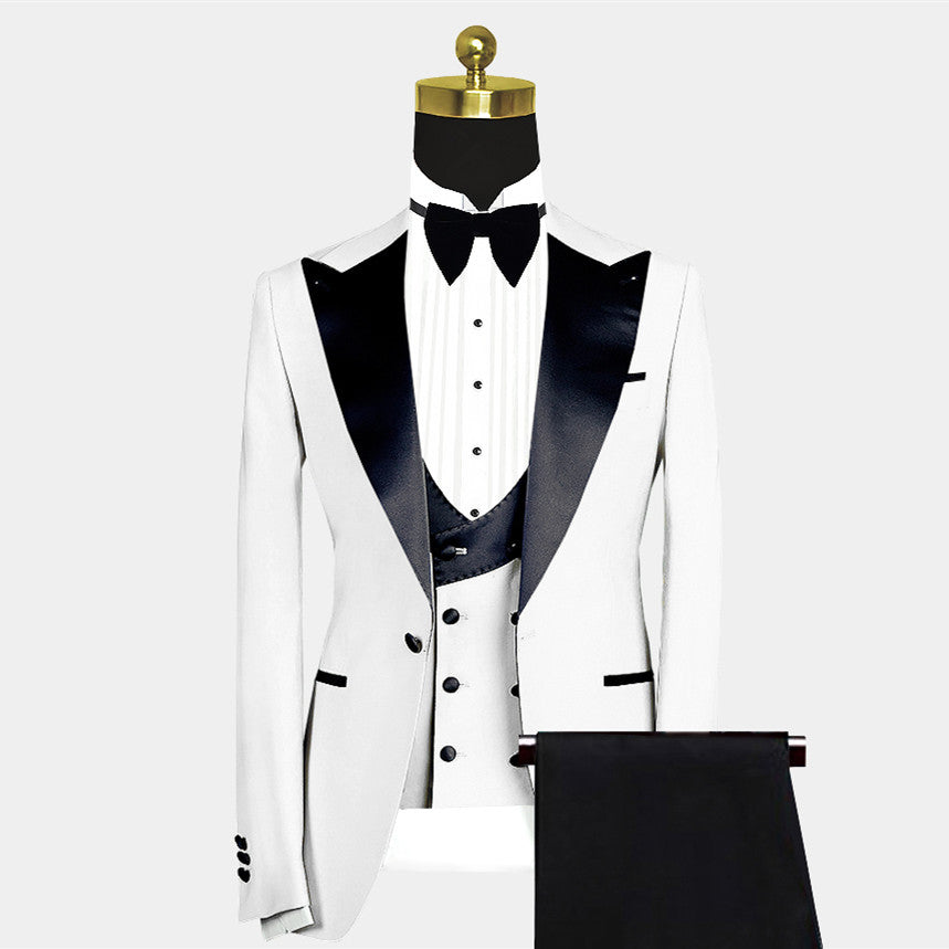 White Slim Fit Peaked Lapel Wedding Suit For Men