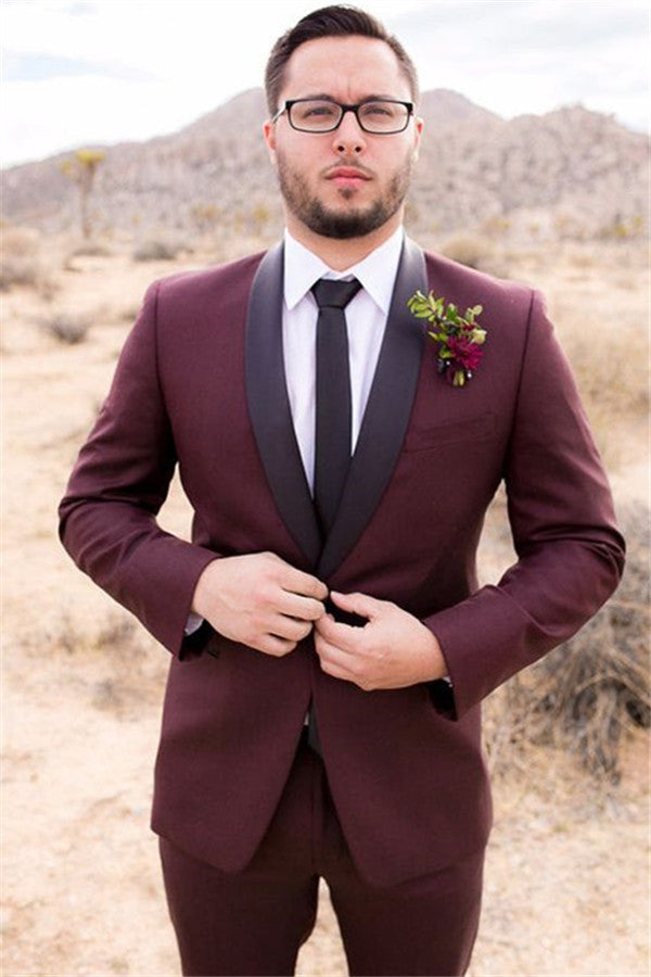 Handsome Burgundy Groom Suit | Slim Fit Wedding Suits for Best Men Tuxedos