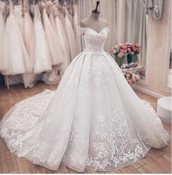 Luxury A-Line Lace Off Shoulder Wedding Dress