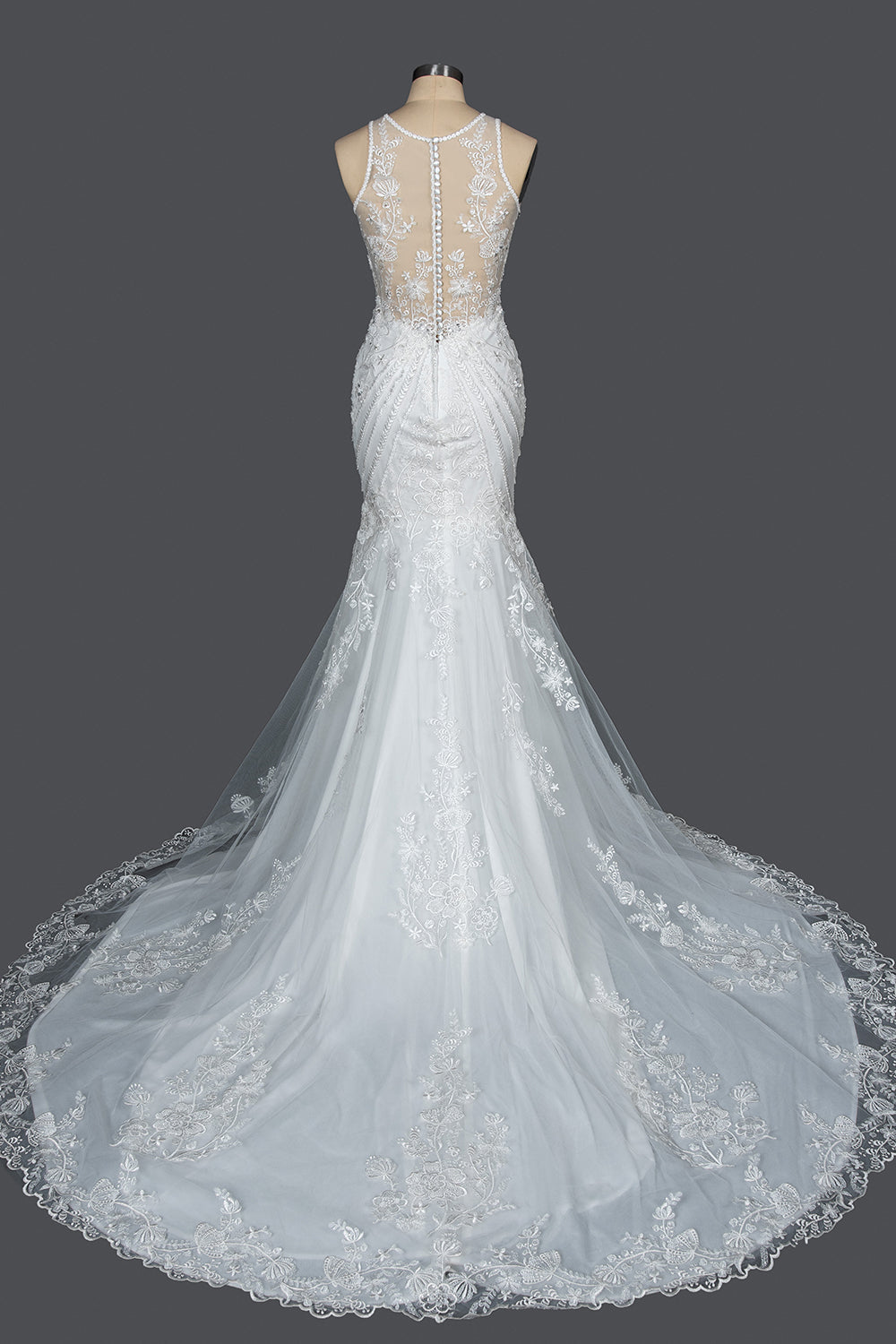 Mermaid Scoop Jewel Wedding Dress with Beadings Appliques