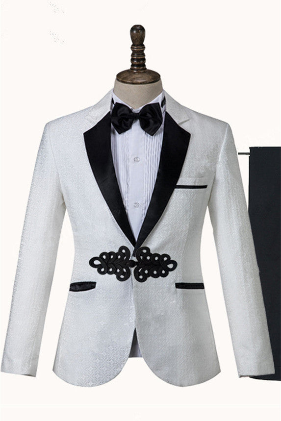 Gorgeous White Knitted Button Tuxedo With Shawl Lapel for Weddings