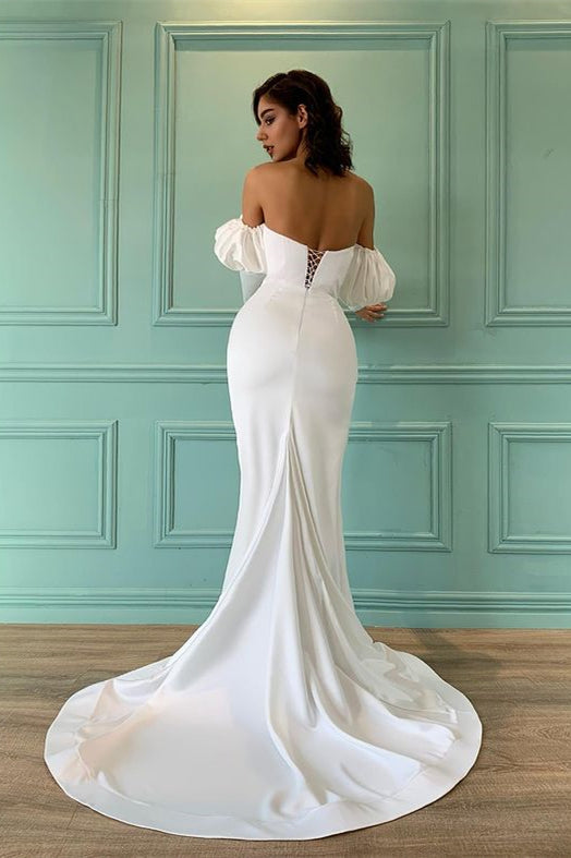 Ivory Bubble Sleeves Sweetheart Mermaid Prom Dress With Split