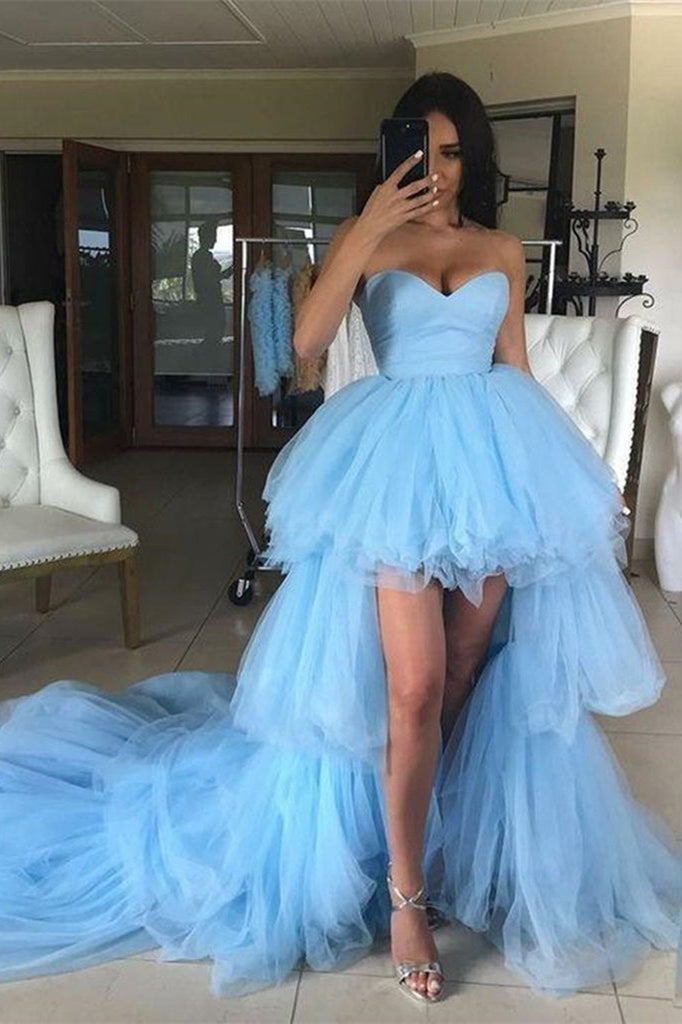 Sweetheart Tulle Hi-Lo Blue Prom Dress