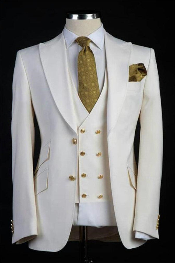 Look Dapper in White Gold Buttons Wedding Suits For Men's Party