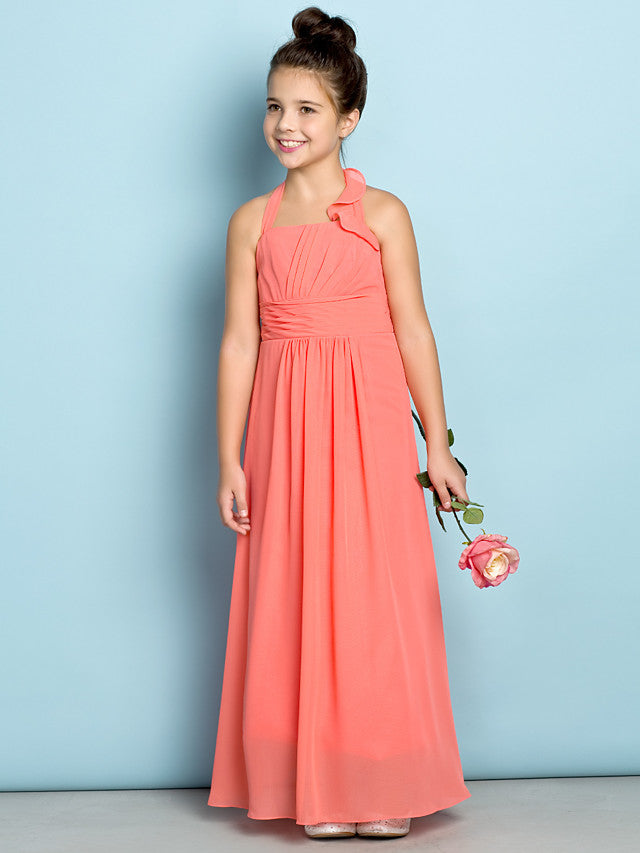 Sheath Halter Neck Chiffon Junior Bridesmaid Dress With Side Draping