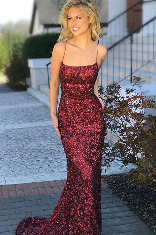 Glamorous Burgundy Sequins Mermaid Prom Dress