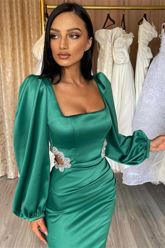 Glamorous Mermaid Prom Dress with Long Puff Sleeves & Appliques