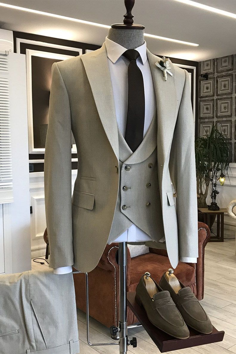 Three Pieces Light Brown Wedding Suit for Groom with Double Breasted