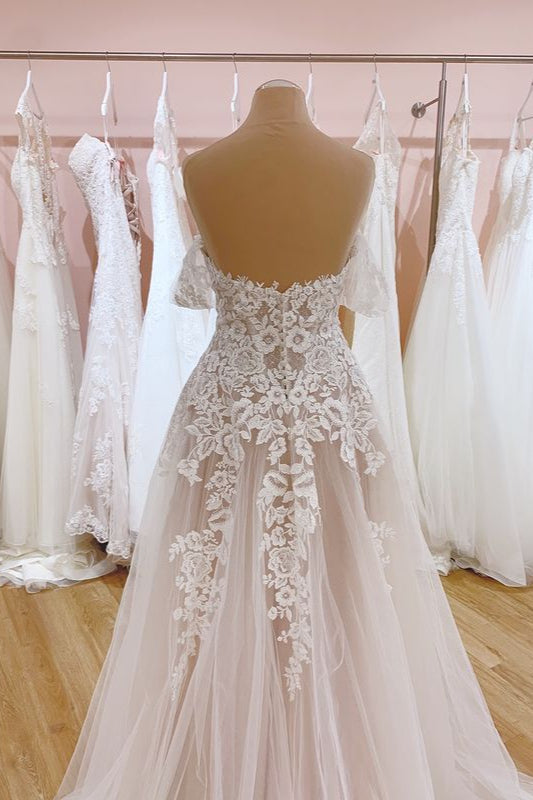 Vintage Off-the-Shoulder A-Line Wedding Dress With Sweetheart Backless Tulle