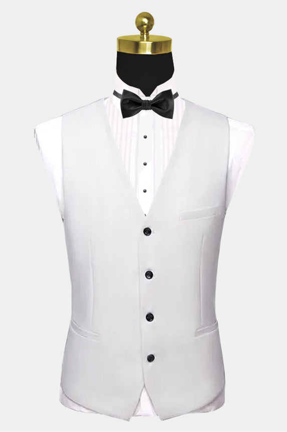 Will's Classic White Wedding Tuxedo with Black Satin Shawl Lapel and Pocket Edge