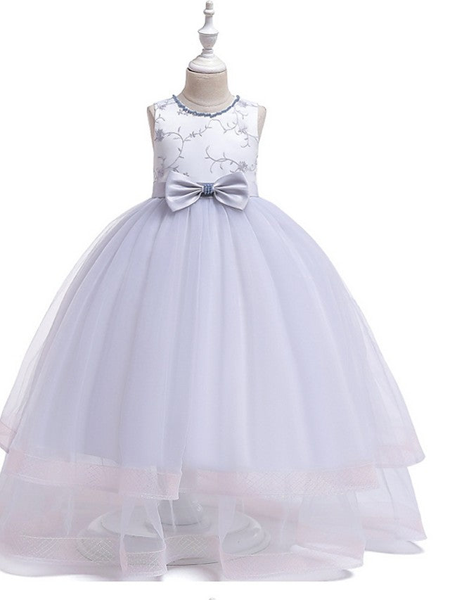 Daida Princess Jewel Sleeveless Flower Girl Dress with Bow and Tulle