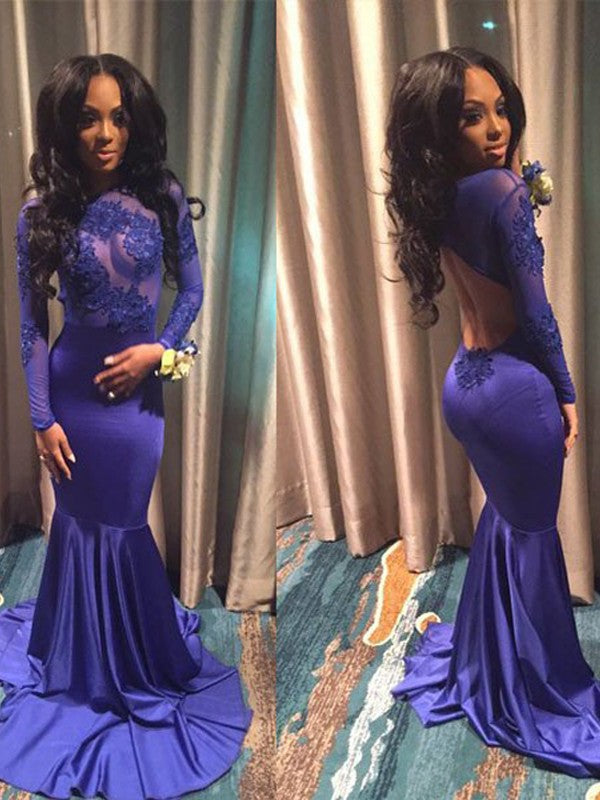 Elegant Long Sleeves Mermaid Prom Dress With Lace Appliques