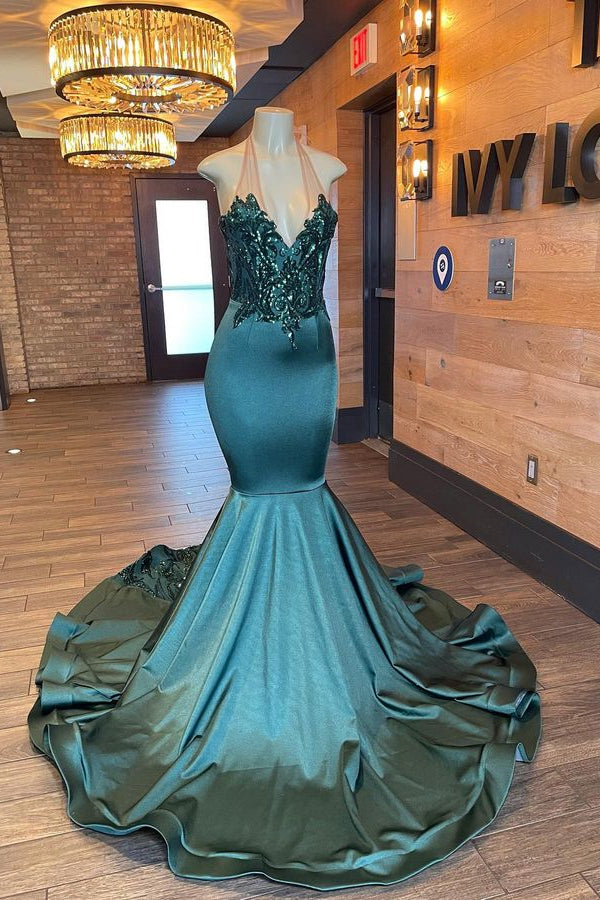 Unique Prom Dress with Appliques and Beads - Halter Sleeveless Mermaid