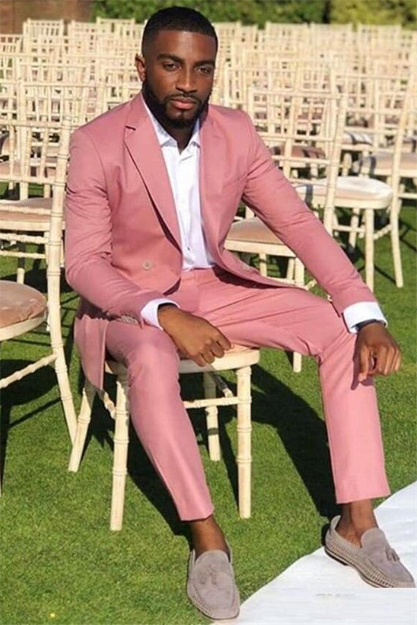 Elegant 2-Piece Pink Wedding Suit for Groom with Notched Lapel