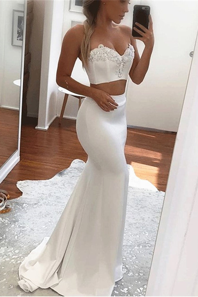 Two Pieces White Mermaid Prom Dress