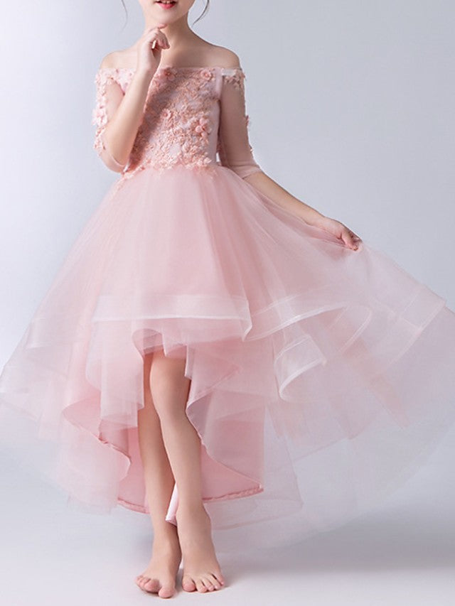 Half Sleeve Off Shoulder A-Line Flower Girl Dresses Tulle With Beading Appliques