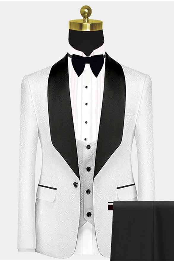 Gentle White and Black Jacquard Suits For Men 2022