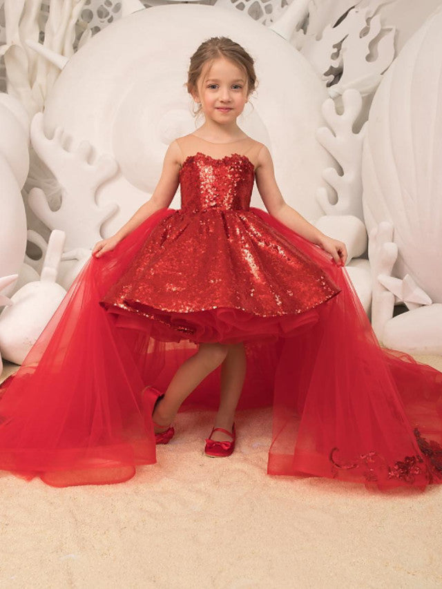 Tulle Ball Gown with Bow Appliques & Paillette for Flower Girl Dresses