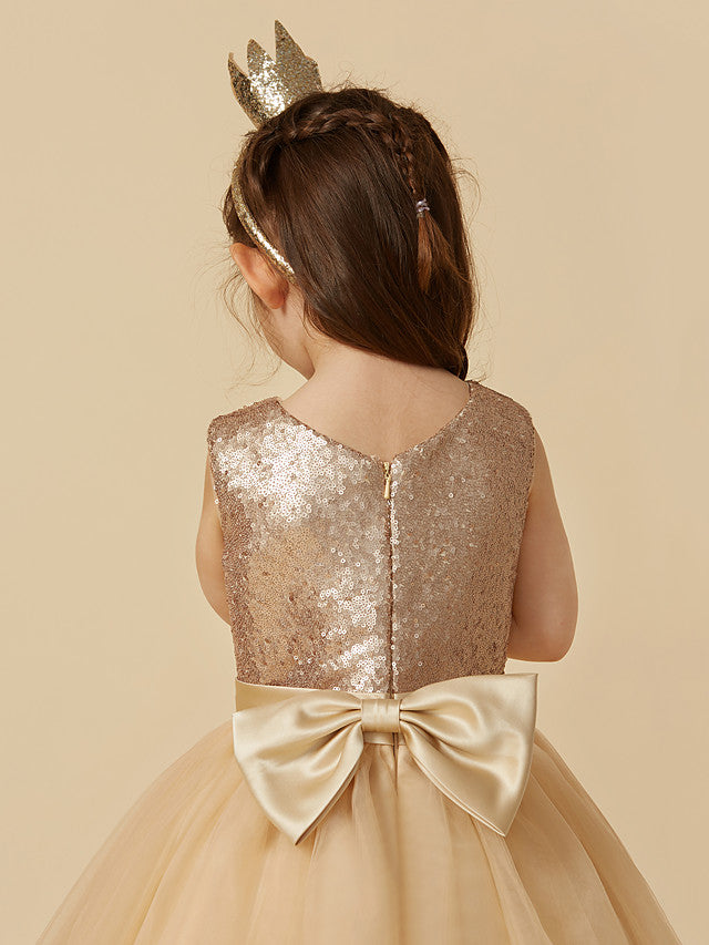 Beautiful Tulle Sleeveless Jewel Neck Flower Girl Dress with Sequins