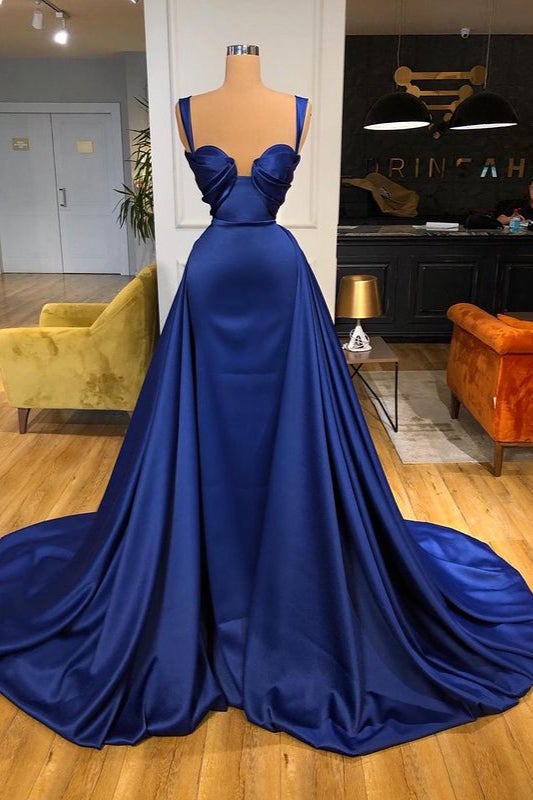 Royal Blue Long Prom Dress with Overskirt Straps