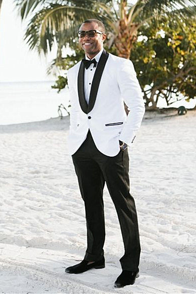 White Shawl Lapel Wedding Suit For Men - Unique Two Pieces