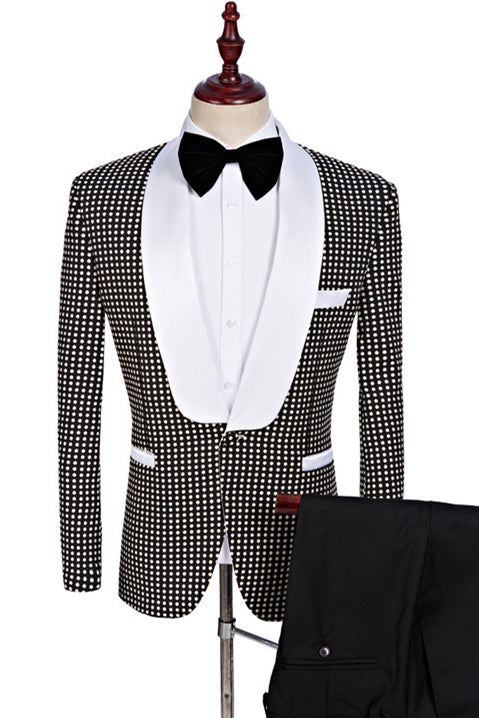 Fashion Black and White Dot Prom Tuxedo Shawl Lapel for Women